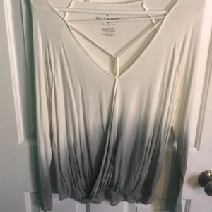 White-olive green ombré American Eagle blouse